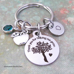 Thank you for helping me grow Apple Charm Key Ring, Personalized  Initial Teacher Appreciation Gift Keyring Key Chain