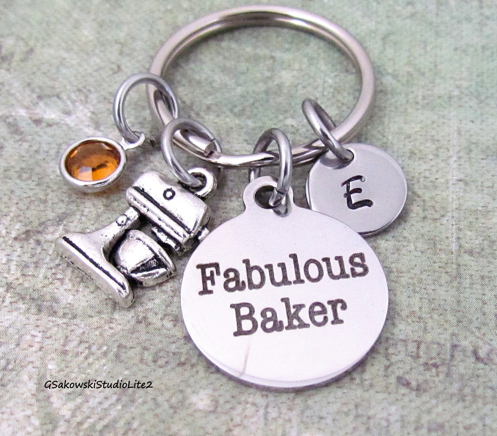 Fabulous Baker Kitchen Mixer Charm Key Ring, Personalized Initial Baker ...