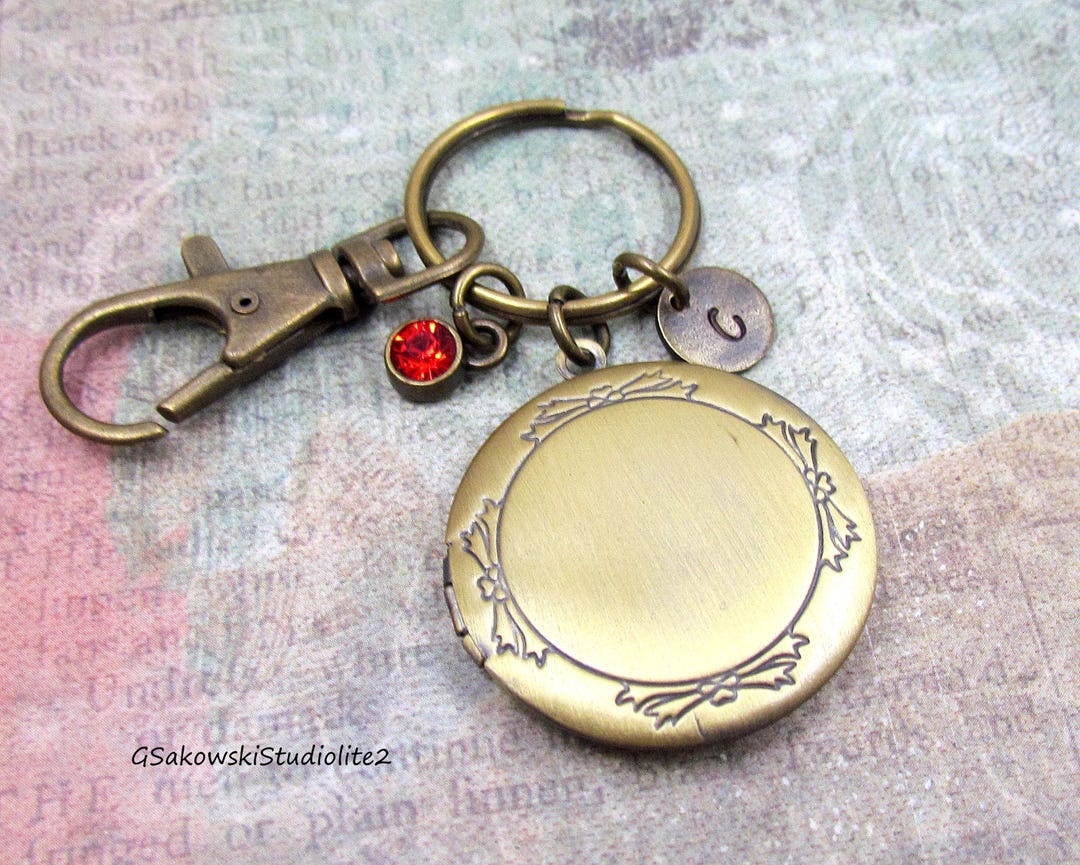 Locket Key Ring Round Locket Key Ring Personalized Antique Brass Hand Stamped Initial ...
