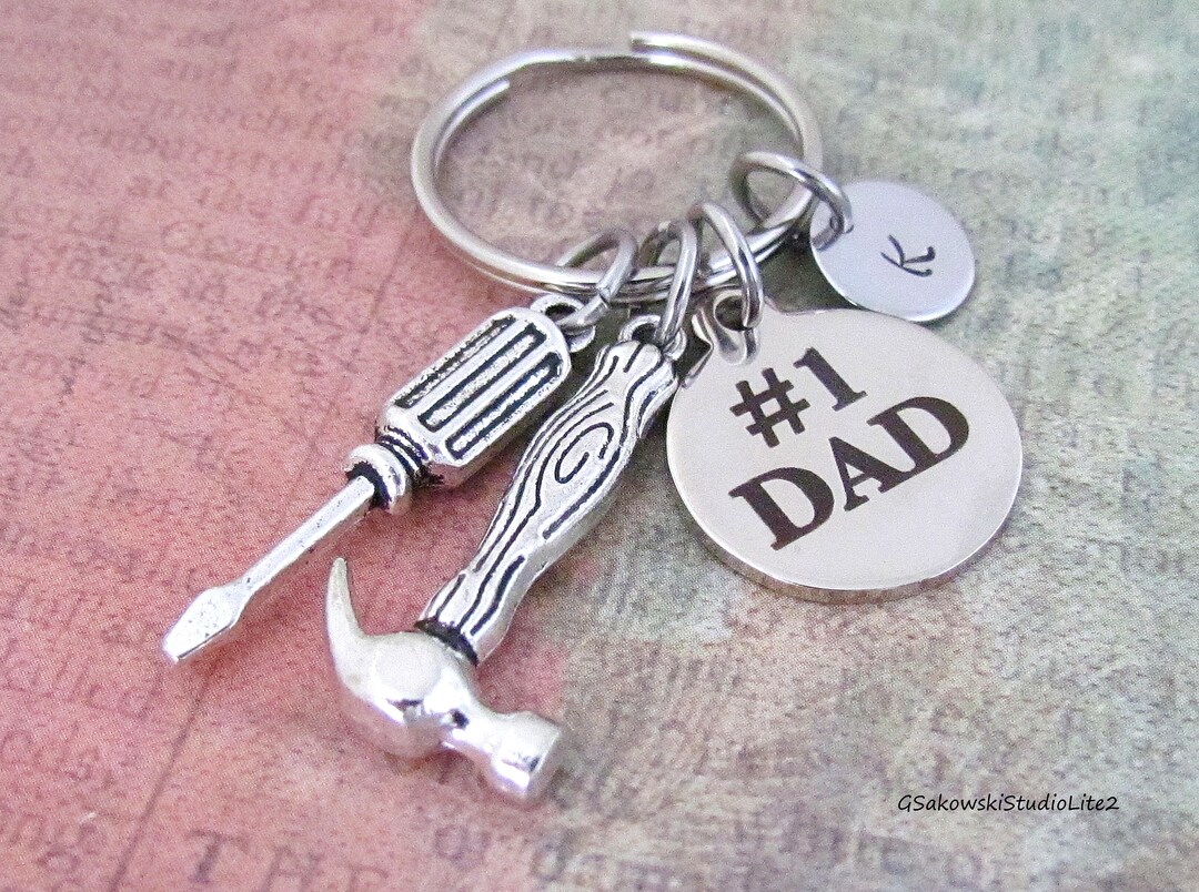 Dad Key Rings Metal Dad #1 Hammer and Screwdriver Charm Key Ring, Personalized Antique ...