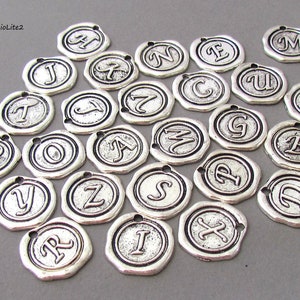 Add on initial antique silver wax seal charm, personalized wax seal letter charm
