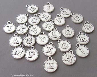 Add on antique silver round initial charm, personalized initial disc