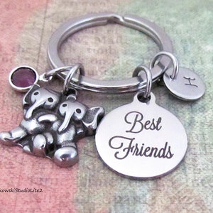Best Friends Stainless Steel Elephant Charm Key Ring Personalized Initial Friend BFF Girlfriend Two Elephants Gift Keyring Key Chain