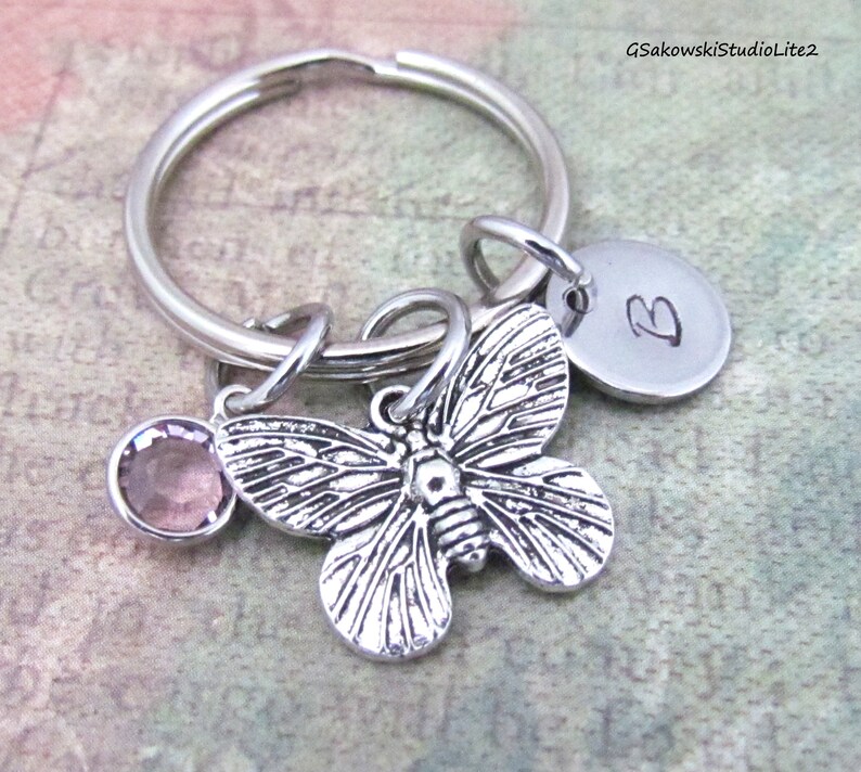 Personalised Silver Rhinestone Butterfly & Letter/Initial Charm Keyring Gift Personalised Silver Rhinestone Butterfly & Letter/Initial Charm Keyring Gift