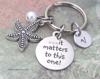 It matters to this one Starfish Charm Key Ring Personalized Antique Silver Initial Teacher Nautical Beach Gift Keyring Key Chain