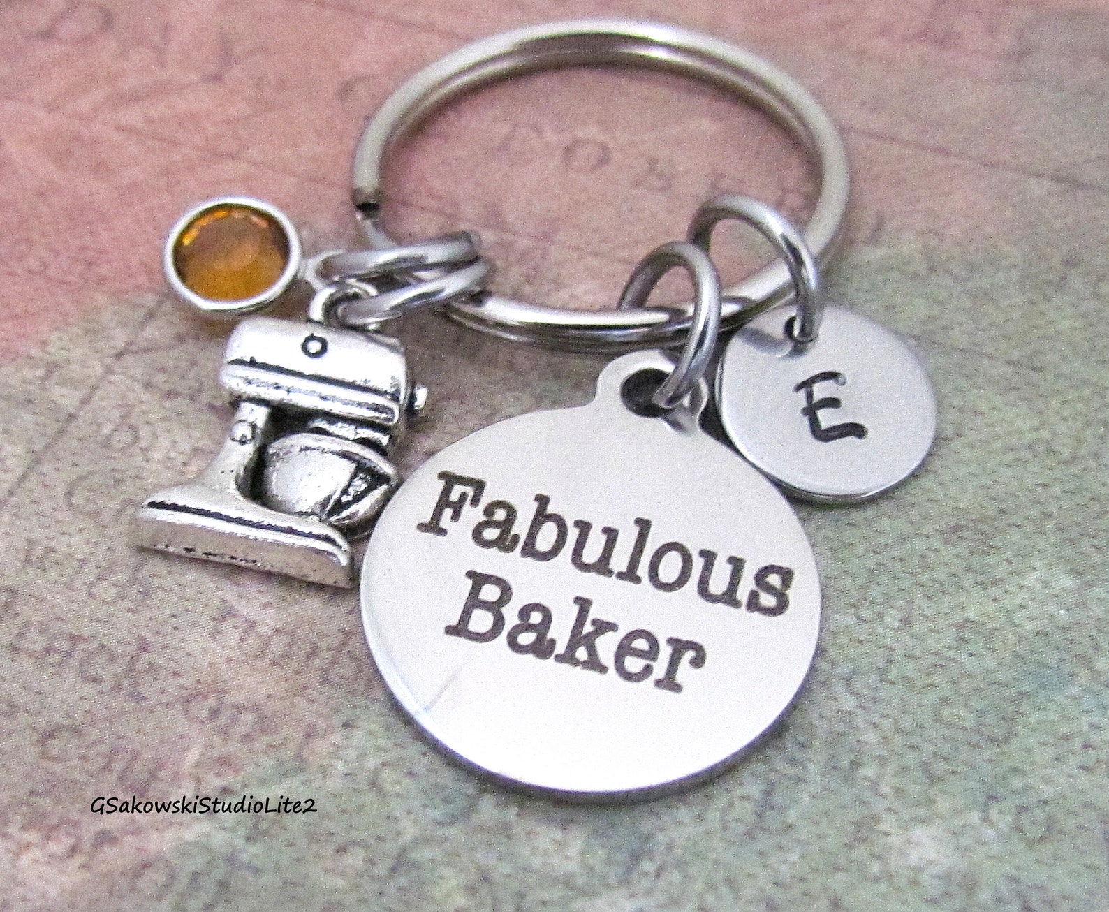 Fabulous Baker Kitchen Mixer Charm Key Ring, Personalized Initial Baker ...