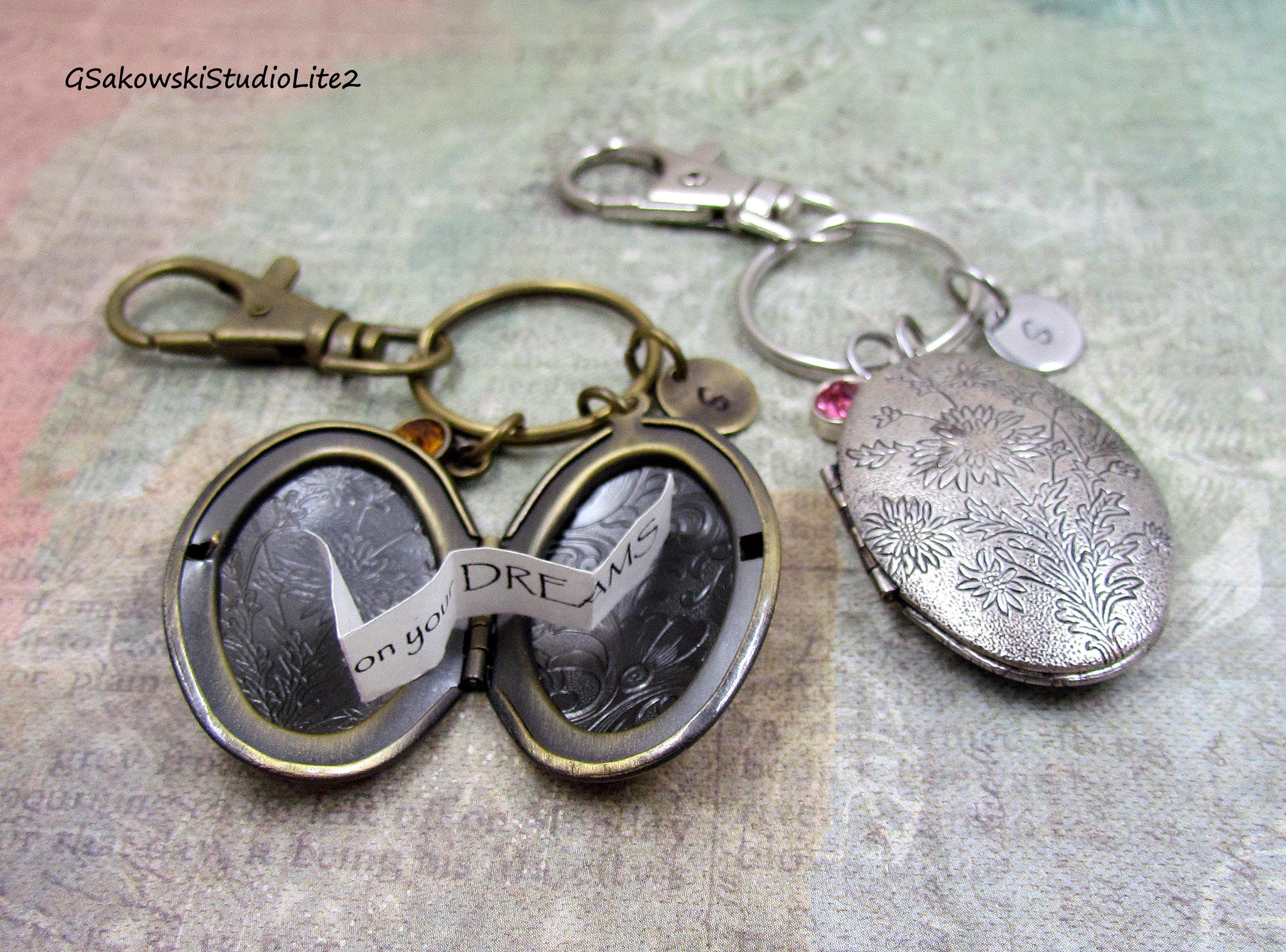 Locket Key Ring Oval Locket Key Ring Personalized Hand Stamped Initial Birthstone ...