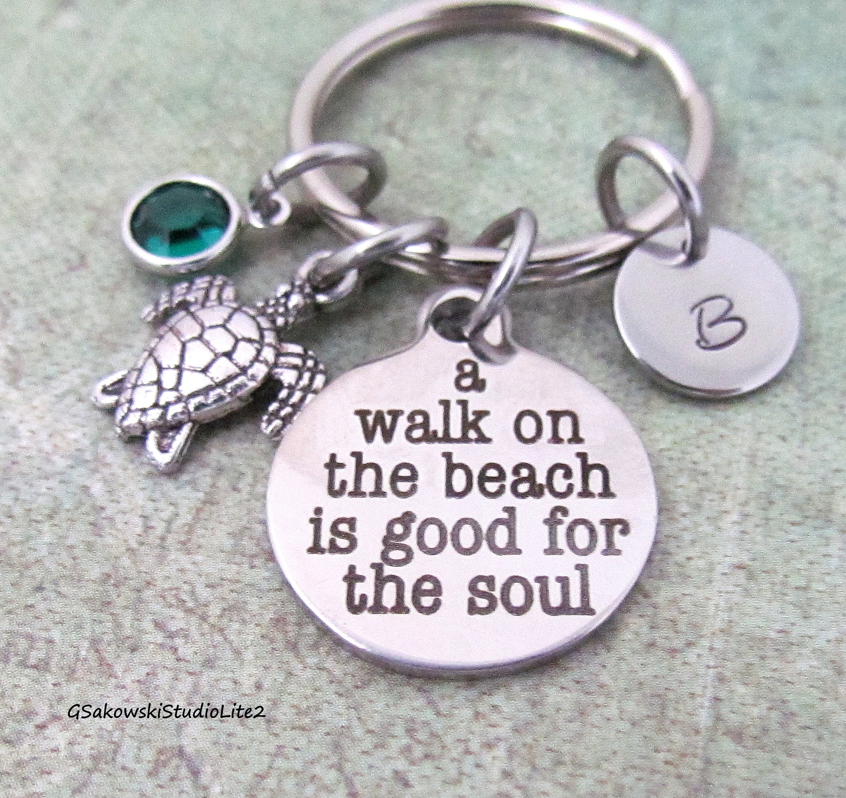 A Walk on the Beach is Good for the Soul Turtle Charm Key Ring | Etsy