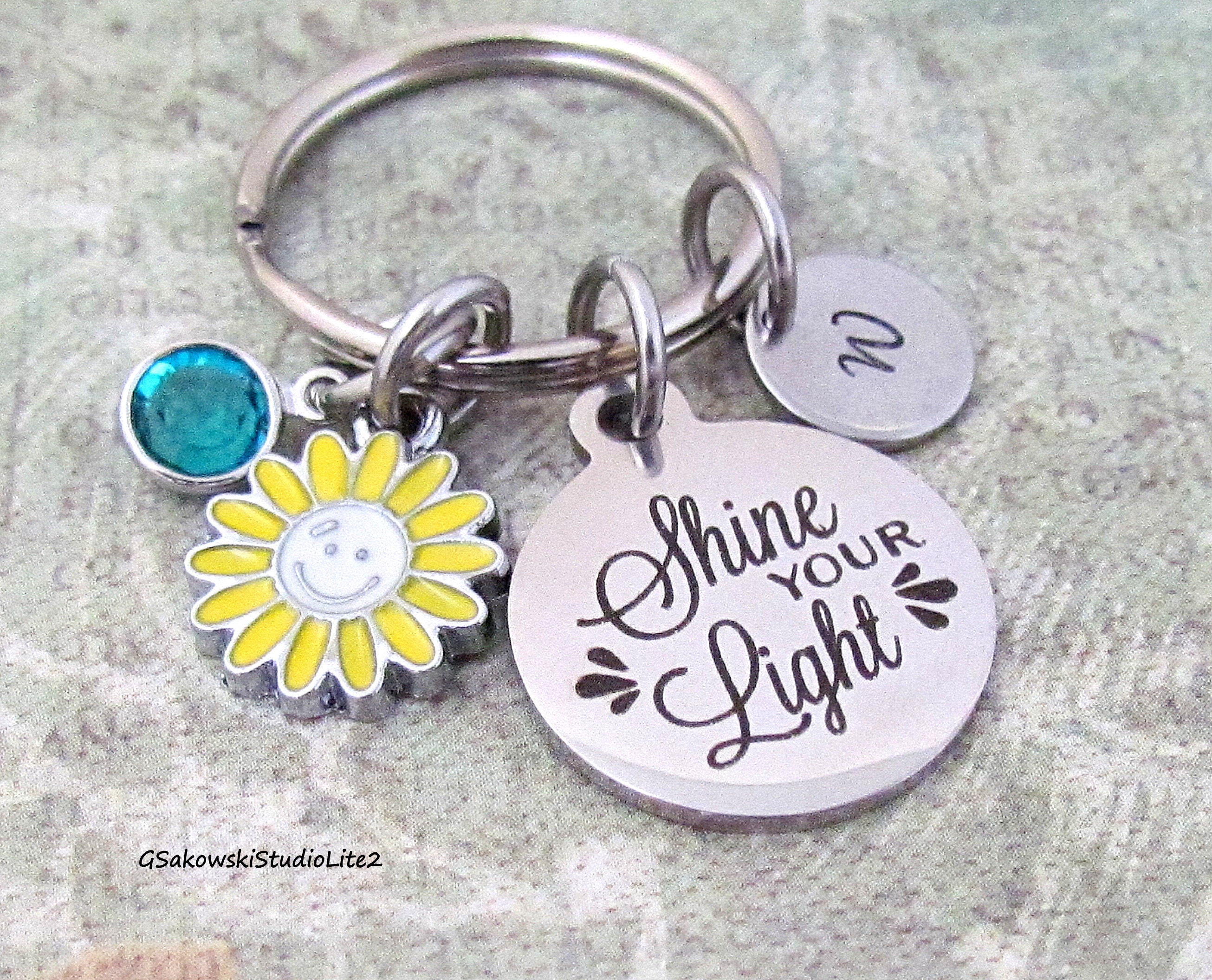 Shine Your Light Sun Charm Key Ring, Personalized Antique Silver ...