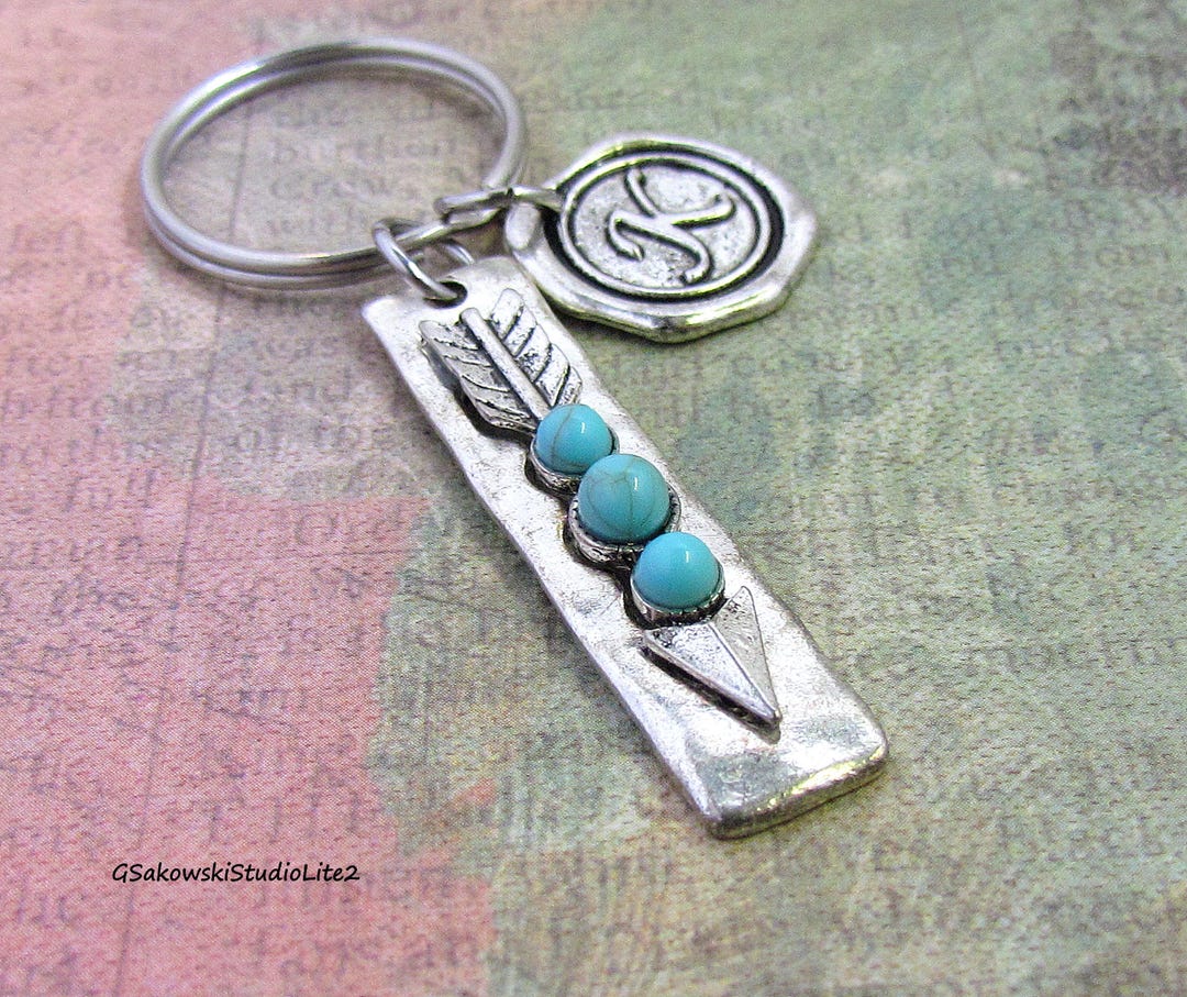 Arrow Charm Keyring Charm Keychain, Personalized Antique Silver Wax ...