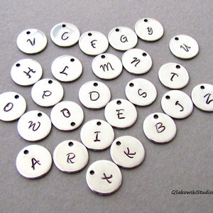 Add on hand stamped stainless steel initial disc charm drop coin