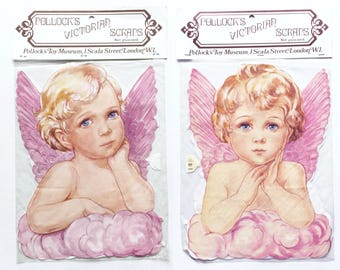 Vintage Mamelock Victorian Angel Scraps, 2 Large 21cm Sealed Paper Die-Cuts, Pollock's Toy Museum