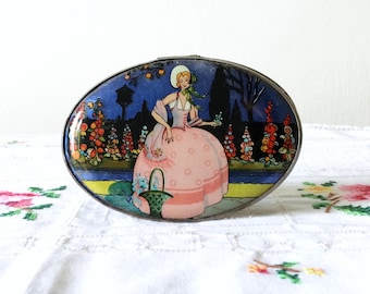 Vintage Gwenda Butterfly Wing Powder Compact, 1930s Foiled Enamel, "Tap Flap", Made in England