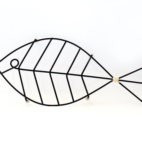 RESERVED for Martin - Mid century atomic style fish shaped metal trivet with rubber feet