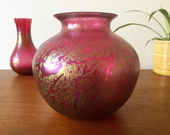 Vintage Pink Iridescent Art Glass Vase, Royal Brierley Studio, Michael Harris Design, 1980s Home Decor