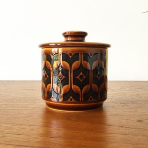 Vintage Hornsea Heirloom Preserve Pot, Brown Ceramic Jam Pot with Lid, John Clappison Design
