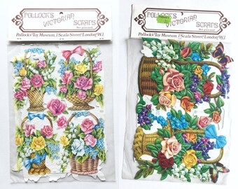 Vintage Victorian Flower Basket Scraps, Sealed Mamelok Embossed Die-Cuts, Pollock's Toy Museum
