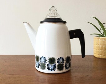 1970s Vintage Austria Email Enamel Pan W/ Green Lid – 18 Cm (7.09
