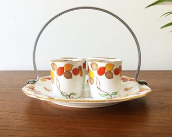 Vintage 1930s Egg Cup Set, Diamond China England, 4 Cups & Serving Plate