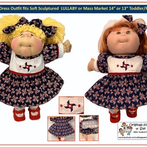 Vestiti per bambole fatti a mano da me, adatti a Cabbage Patch Lullaby; abito patriottico; ricamo a macchina: girandole e stelle (+ adatti a modelli da 14") di massa