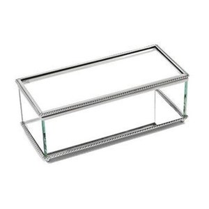 May include: A clear glass display box with a silver metal frame and a rope-like design around the edges.