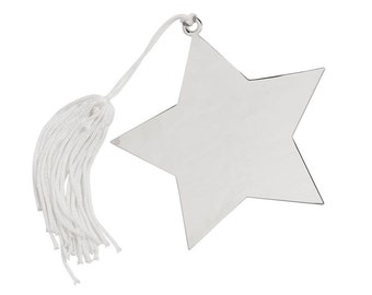 Custom Star Christmas Ornament with White tassels, Name and Date Personalized Free First Christmas Holiday