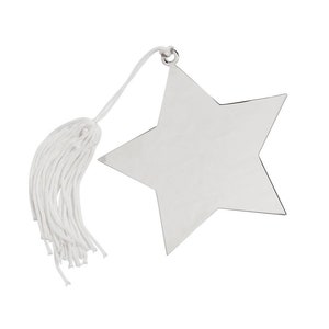 Custom Star Christmas Ornament with White tassels, Name and Date Personalized Free First Christmas Holiday