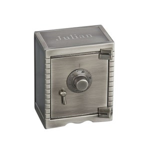 Personalized Vault Shaped Piggy Bank Pewter Finish