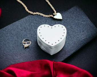 Custom Engraved Heart Jewelry Box: Brushed Silver with Crystals