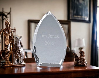 Custom Engraved Optic Glass 7 " Trophy Point Desk Awards Graduation Promotion Father's Day Valentine's Personalized Free