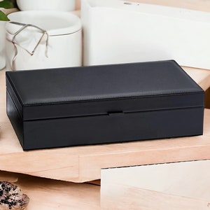 Custom Black Leather Jewelry Box 12 x 6.75 watch box Valentines Day Mothers Day Fathers Day image 2