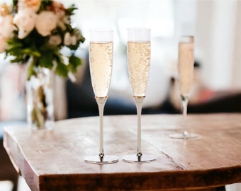 Custom Engraved Champagne Flutes: Gold Ring Wedding Toasting Set