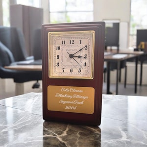 Custom Engraved Wooden Clock with Award, graduation gifts, corporate gifts