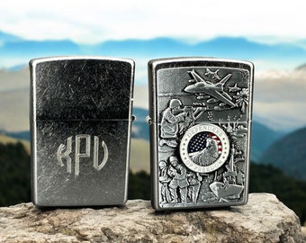 Encendedor Zippo Militar: Plata Cepillada Personalizada, Grabado Gratis