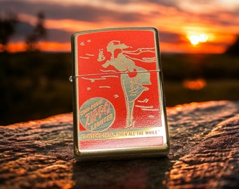 Briquet Zippo Windy personnalisé en laiton poli, 1935 pin-up, rouge, personnalisé. Gravé gratuit. Briquet gravé coupe-vent en cadeau.