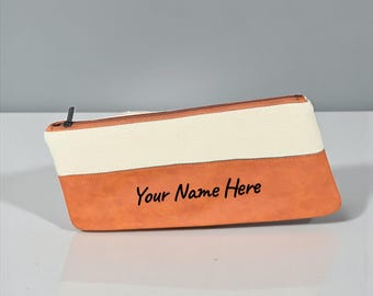Custom Engraved Canvas Caramel Pouch - Wedding party, bridesmaid, corporate gifts