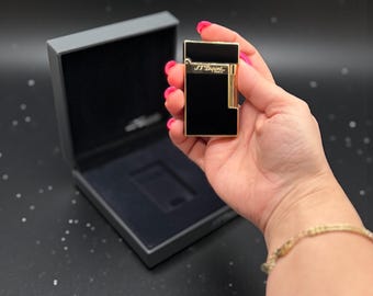 S.T. Dupont Lighter Personalized - Black & Gold Lacquer - Custom Engraved - Mens Luxury Gift - Anniversary Retirement Gift - Ligne 2 France