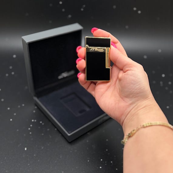 S.T. Dupont Lighter Personalized - Black & Gold Lacquer - Custom Engraved - Mens Luxury Gift - Anniversary Retirement Gift - Ligne 2 France