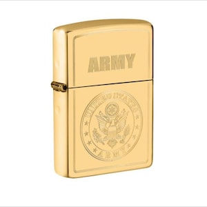 US Army Gold Zippo Lighter - High Polished Brass Personalized Free