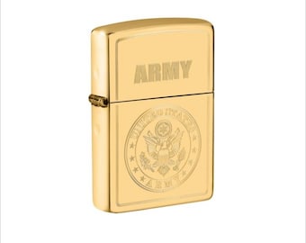 US Army Gold Zippo Lighter - High Polished Brass Personalized Free