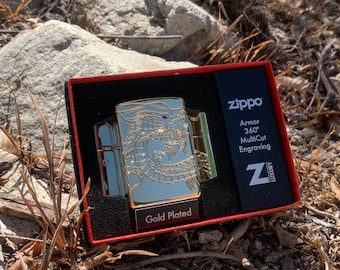 Isqueiro Zippo Dragão Asiático: Armadura Banhada a Ouro, Gravação Grátis