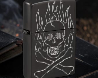 Personalized Flaming Skull Design Zippo Lighter: Engraved Windproof Gift