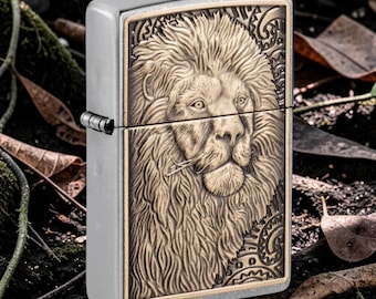 Personalized Lion Emblem Zippo Lighter: Engraved Windproof Gift