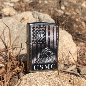 Encendedor Zippo con acabado en plata cepillada y grabado personalizado del Cuerpo de Marines de los EE. UU., regalo de cumpleaños gratuito personalizado para padrinos de boda, día del padre, graduación