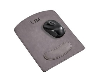 Custom leatherette mousepad engraved with name or initials 9.75” x 8”