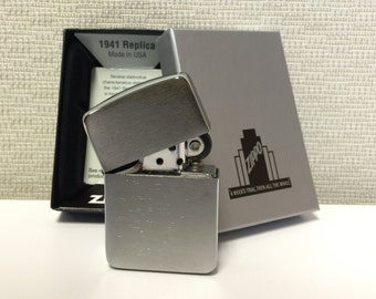 Brushed Chrome 1941 Replica Genuine Zippo Lighter Personalized Free