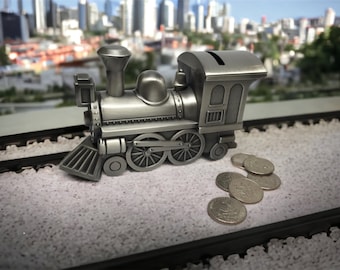 Personalized Pewter Train Coin Bank Personalized Free for baby shower gift new born 1st birthday gift baby gift nursery decoration