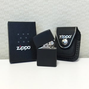 本物のブラックマット Zippo ライター ギフトセット、本革 Zippo ライター ベルト クリップ ポーチ付き