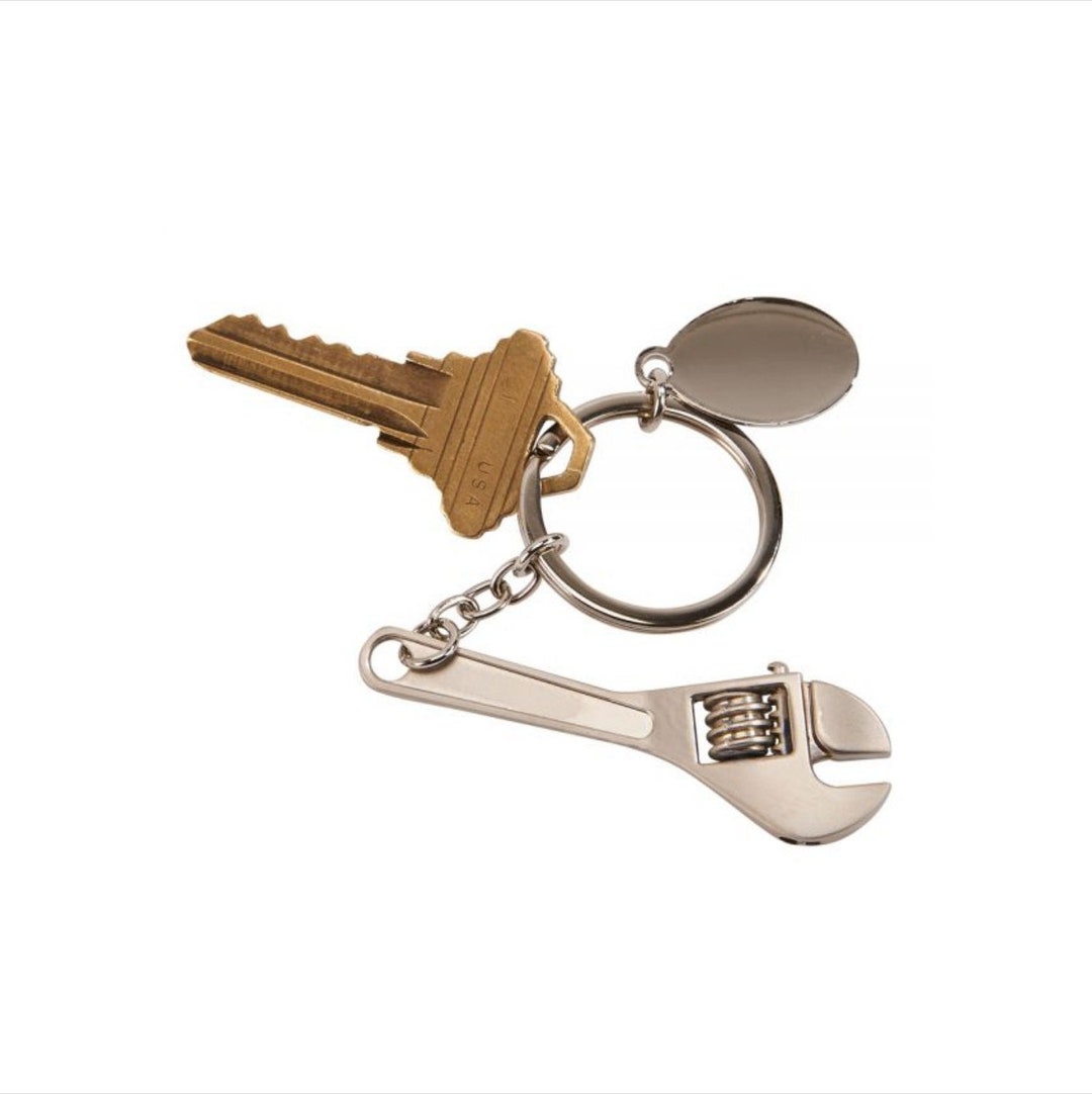 Custom Wrench Key Chain With Oval Engraving Plate 4.5l, Brushed Finish