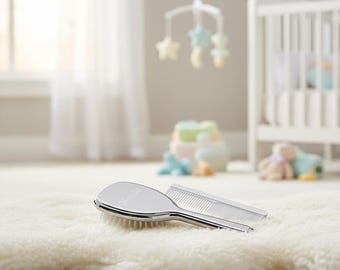 Custom silver baby comb and brush set  engraved free